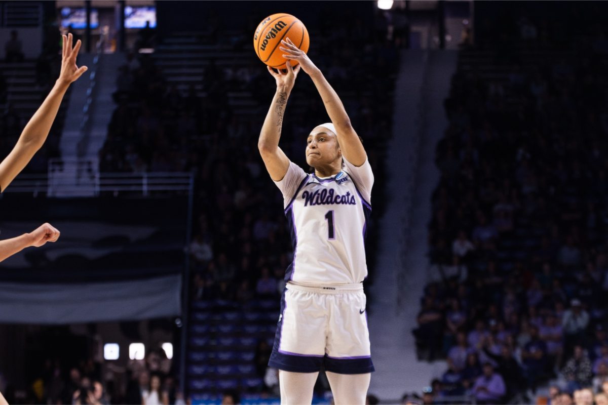 Guard Zyanna Walker shoots against the Portland Pilots in the round of 64. K-State won 78-65 to advance to the round of 32 where the Wildcats face Colorado.