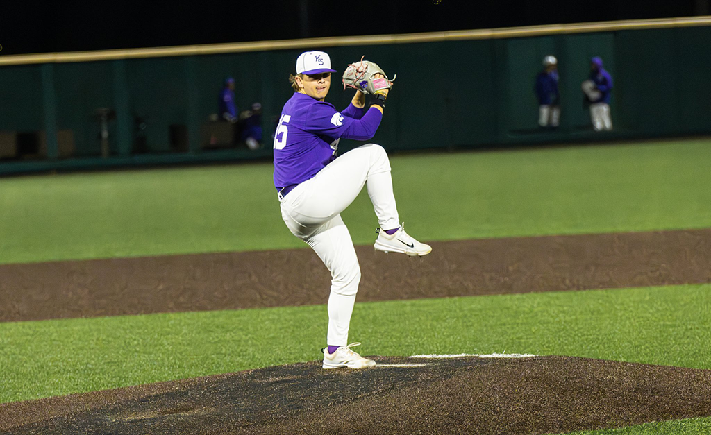 Pitcher Jacob Frost readies one of his 118 pitches against Cincinnati. In the 4-0 Wildcat win, Frost pitched seven innings in the combined no-hitter, the first since 1991.