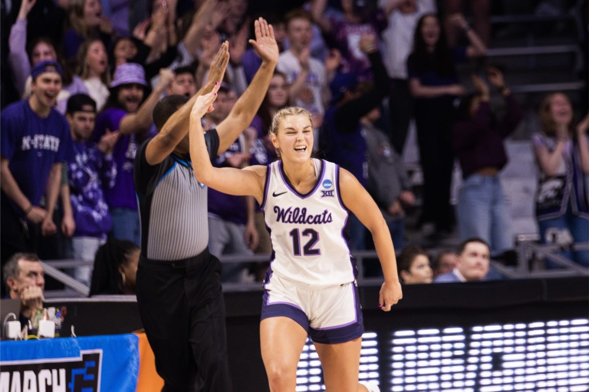 Guard Gabby Gregory hypes herself and the crowd up during her performance against Colorado during K-State's round of 32 matchup in Manhattan. Gregory transferred to K-State in 2022 and played for two years, becoming a fan favorite among the fanbase.