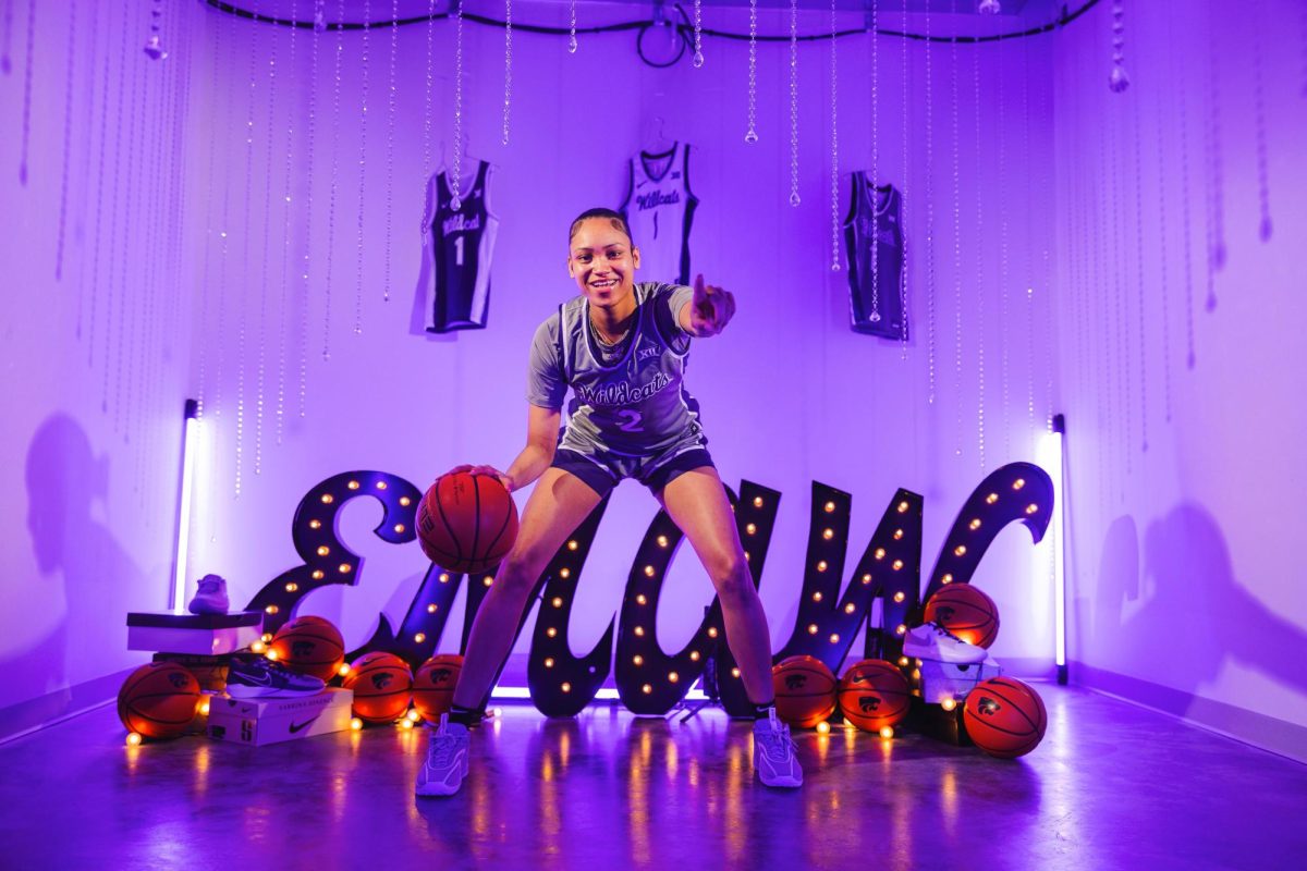 Women's basketball transfer Temira Poindexter poses during her official visit. Poindexter was named the AAC Player of the Year at Tulsa in 2023-24. Photo Courtesy of K-State Athletics.