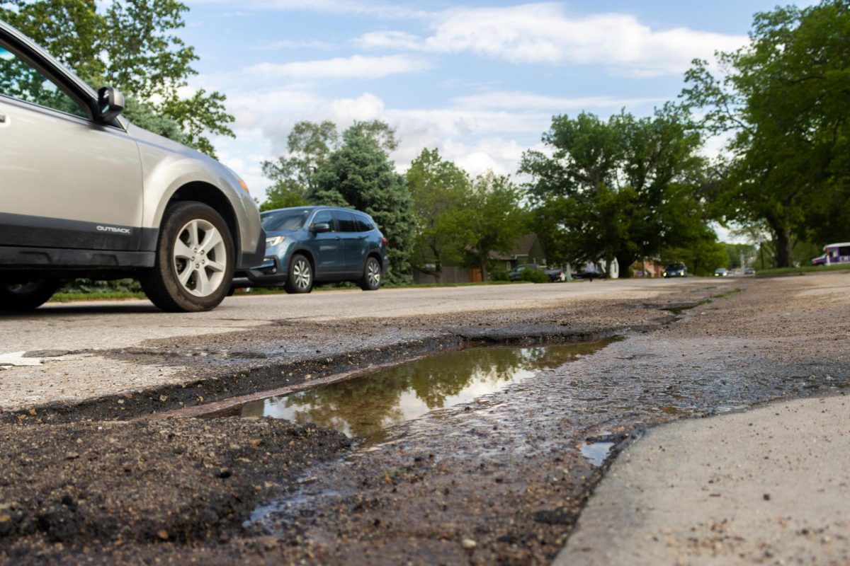 One of the areas affected by potholes in Manhattan is Sunset Avenue. The City of Manhattan is not compensating students for the damage caused by the potholes.