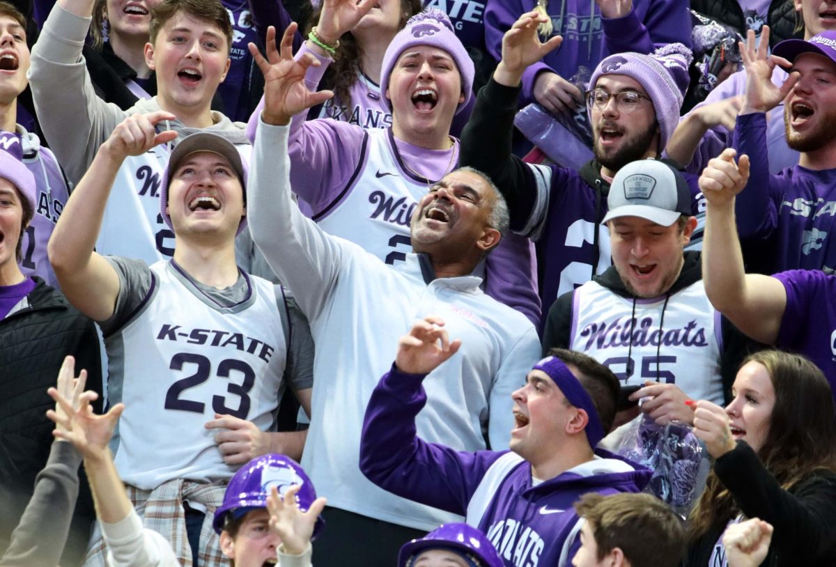 Coach Jerome Tang joins the students in the Wabash at the end of the game against Texas Tech. K-State won the matchup against the Red Raiders on Jan. 21, 2023 at home, 68-58. 