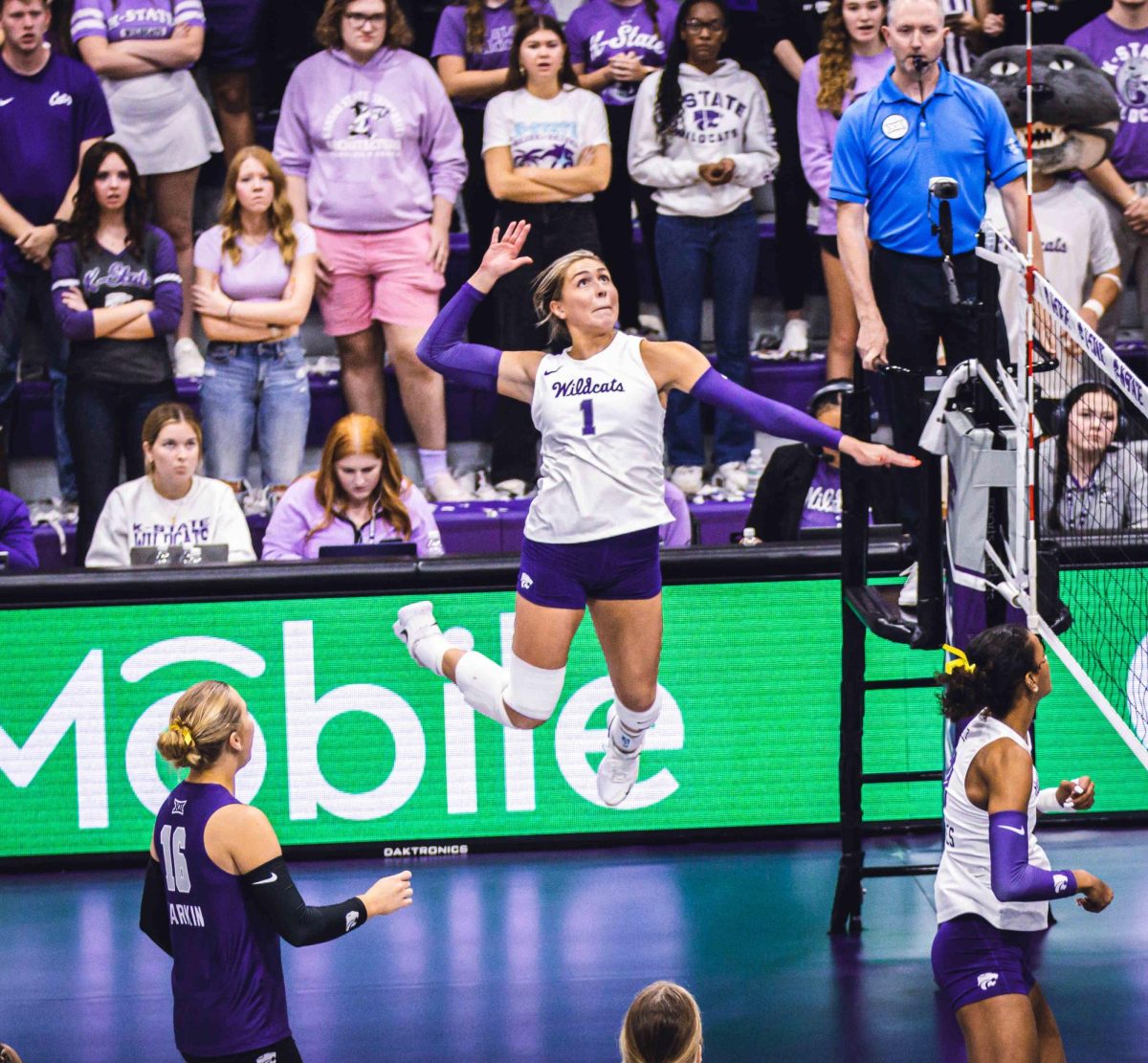 Liz Gregorski focuses on the ball as she prepares to hit. The Wildcats fell to the Sooners 0-3 on Sept. 22 at Morgan Family Arena.