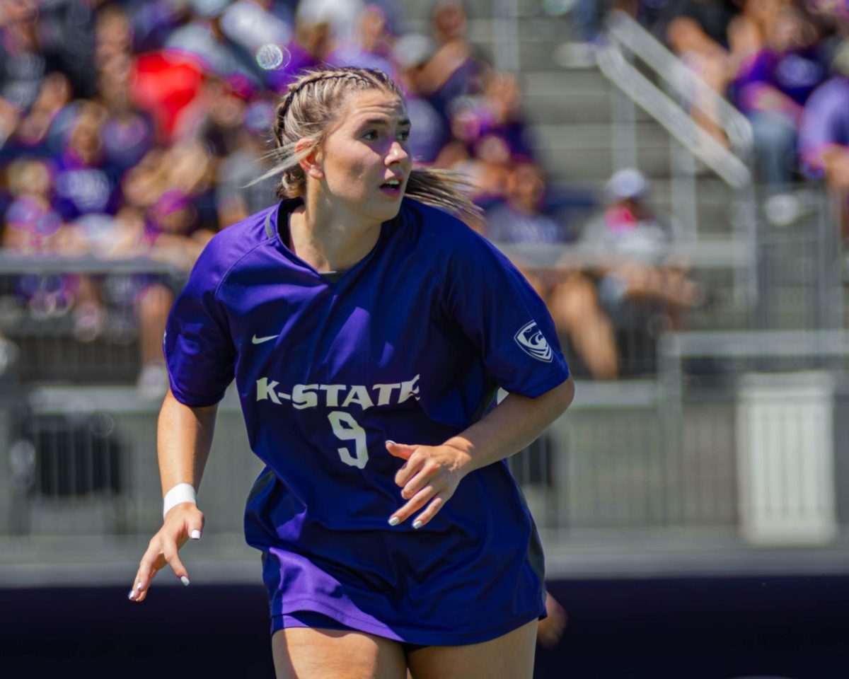 Sophomore forward Ryann Reynolds looks on during K-State’s matchup with South Dakota on Sept. 1. The Wildcats defeated the Coyotes 3-0.  