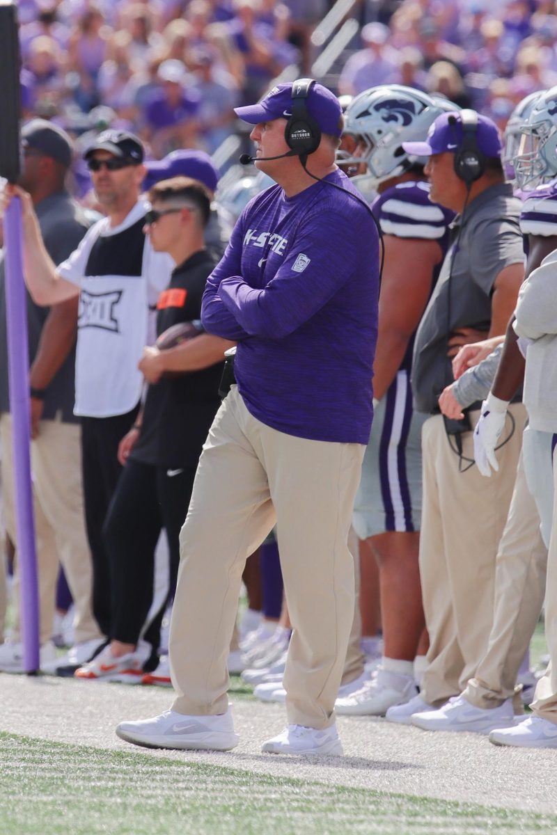 Head coach Chris Klieman looks on to his team in the second half of K-State's victory over Oklahoma State on Sept. 28. 