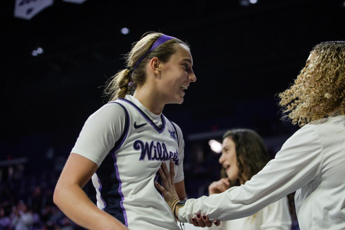 Guard Serena Sundell is hyped up by teammates during K-State's 110-24 win over USC Upstate on Dec. 5. Sundell recorded a triple-double.