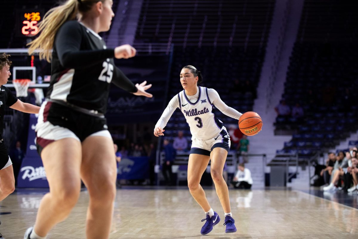 Guard Jaelyn Glenn (3) prepares to drive into the paint during the fourth quarter of play against New Mexico State. Glenn recorded 9 points in the 83-39 victory on Dec. 18.